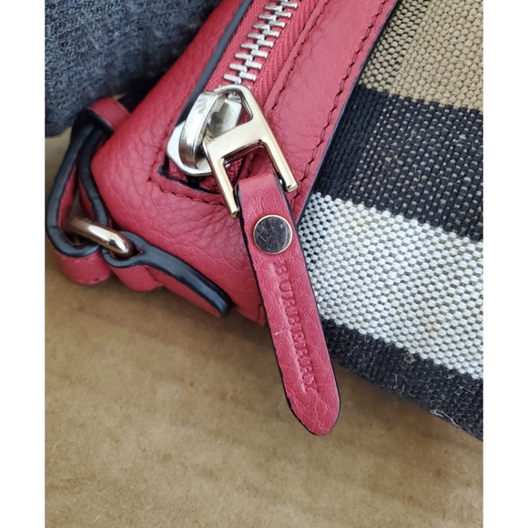BURBERRY Check Canvas Crossbody Cadmium Farley Red Bag - Picture 11 of 11